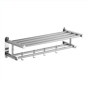Bath Towel Rack Double Layered Bathroom Shelves with 4 Removable Hooks Wall Mounted Towel Holder 23 Inch Towel Bar Rustproof Stainless Steel Towel She