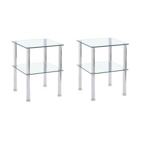 2-Piece Clear Side Table , 2-Tier Space End Table ,Modern Night Stand, Sofa table with Storage Shelve for Living Room