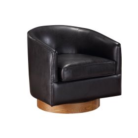Maisy Brown Faux Leather Wood Base Barrell Swivel Chair
