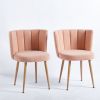 Modern beige dining chair(set of 2 ) with iron tube wood color legs, shorthair cushions and comfortable backrest, suitable for dining room