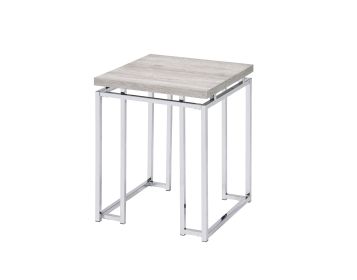 ACME Chafik End Table, Natural Oak & Chrome 85372