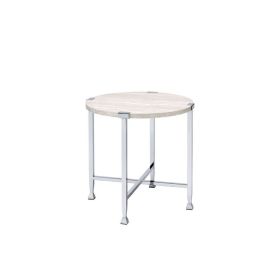 ACME Brecon End Table, White Oak &Chrome 83212