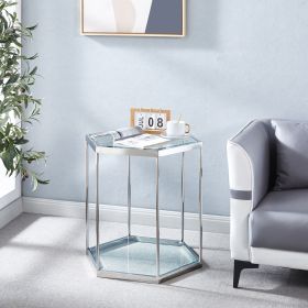 Modern Glass End Table with Silver Finish Stainless Steel Frame