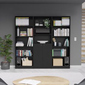 Lecanto 3 Piece Home Bookcase set, 74" Wide with 13 Shelves and Two-Door Cabinet , Living Room Set Set Black