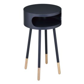 Black and Natural Round 1-shelf End Table