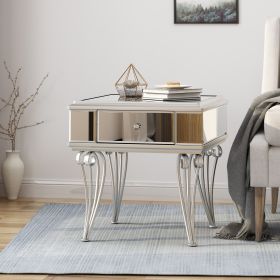 Mirrored Nightstand Silver End Table with 1 drawer for Bedroom Living Room