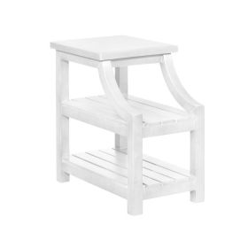 23 Inches Wooden End table with 2 Slatted Shelves, White