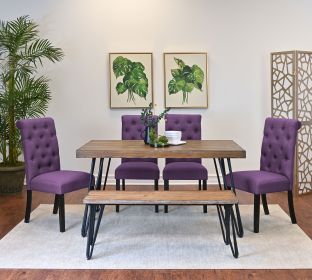 Ashford 6-Piece Dining Set, Hairpin Dining Table with 4 Chairs and Bench, 4 Color Options