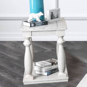 Rustic Style Antique White 1pc END TABLE Open Bottom Shelf Plank Style Table Top Living Room Furniture