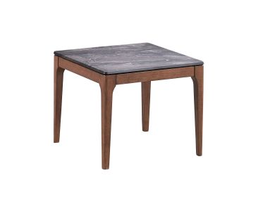 ACME Bevis End Table, Engineered Stone & Walnut Finish LV02646