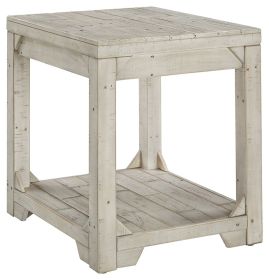 Farmhouse Style Wooden End Table with Plank Design Open Shelf, White