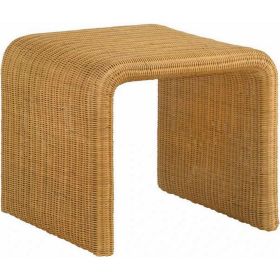 22 Inch Side End Table, Woven Rattan Frame, Waterfall Edges, Square Surface