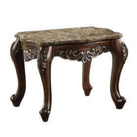 Wooden End Table with Marble Top in Antique Oak Brown