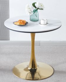 31.5"GOLDEN AND WHITE Tulip Table Mid-century Dining Table for 2-4 people With Round Mdf Table Top, Pedestal Dining Table