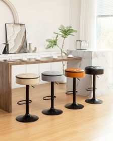 Round Storage Bar Stool Set of 2, Grey Linen Height Adjustable Barstool, 360°Counter Height Swivel Stool