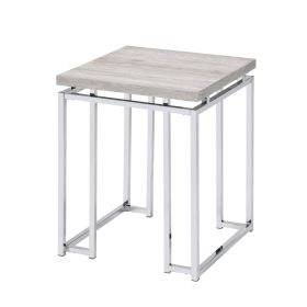 Natural Oak and Chrome End Table with Metal Sled Base