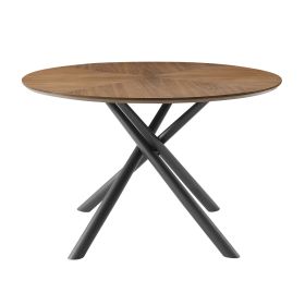 53.14'' Round MDF Coffee Table End Table Short Leisure Tea Table Cross Legs Metal Base, Easy to Assemble,Walnut.