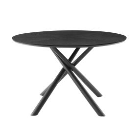 53.14'' Round MDF Coffee Table End Table Short Leisure Tea Table Cross Legs Metal Base, Easy to Assemble,BLACK