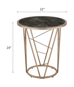 ACME Cicatrix End Table, Faux Black Marble Glass & Champagne Finish 83302
