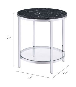 ACME Virlana End Table, Faux Black Marble & Chrome Finish 82477