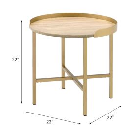 ACME Mithea End Table, Oak Table Top & Gold Finish 82337