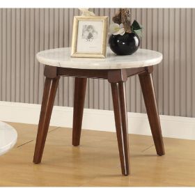 ACME Gasha End Table in White Marble & Walnut 82892