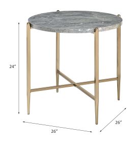 ACME Tainte End Table, Faux Marble & Champagne Finish 83477