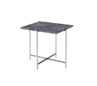 ACME Adelae End Table, Faux Marble & Chrome 83937