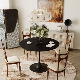42.13"Modern Round Dining Table,Four Patchwork Tabletops with Black Solid Wood Veneer Table Top,Metal Base Dining Table