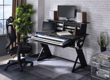 Black Music Desk with Keyboard Tray