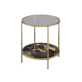 ACME Fiorella End Table, Glass, Black Marble Paint & Gold Finish LV02223
