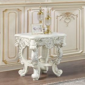 Antique White End Table with Floral Legs