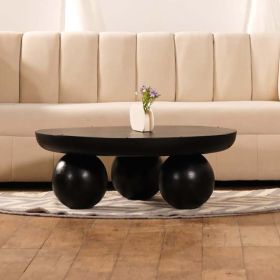 35 in. Solid Wood Round Coffee Table, Modern Accent Table for Living Room, Black