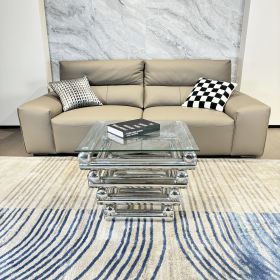 SILVER Stainless Steel Singer-Layer Thickened Clear Tempered Glass End Table for Bed Room, Living Room