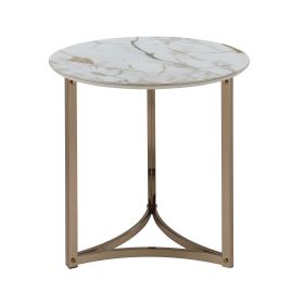ACME Aziz End Table, Sintered Stone Top & Champagne Finish LV02826