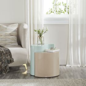 Modern & Contemporary Style End Table Made with Iron Sheet Frame in Mint & Taupe