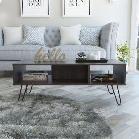 Vassel Coffee Table, Hairpin Legs, Two Shelves -Espresso