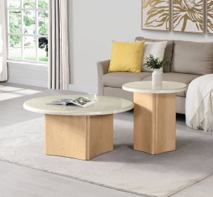 ACME Qwin End Table, Marble Top & Oak Finish LV03006