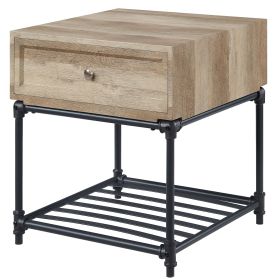 Oak and Sandy Black End Table with Slatted Lower Shelf