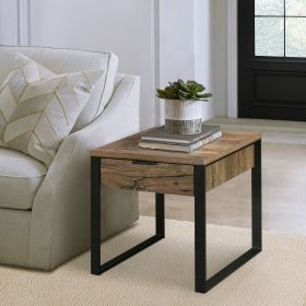 Weathered Oak and Black End Table with 1 Drawer