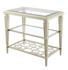 ACME Zaba End Table, Glass & Champagne Finish LV02786
