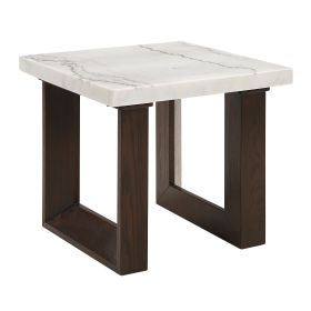 ACME Edwyn End Table w/Marble Top, Natural Marble Top & Espresso Finish LV03206