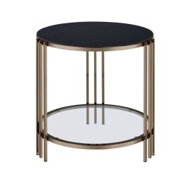 ACME Abisha End Table, Sintered Stone & Champagne Finish LV02816