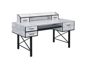 Antique White and Black 5-Drawer Computer Desk