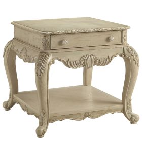 Antique White End Table with Bottom Shelf