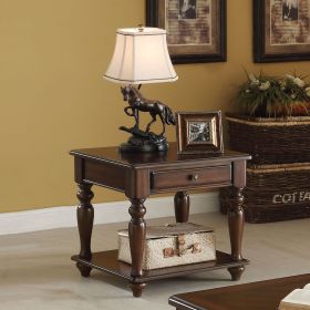 Walnut 1-Drawer End Table with Shelf