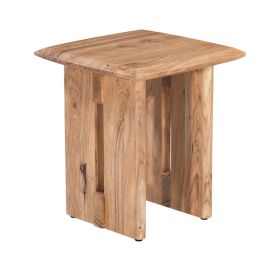 18 in. Solid Acacia Wood End/Side Table with Curved Edges, Modern Living Room Sofa Side Table, Brown