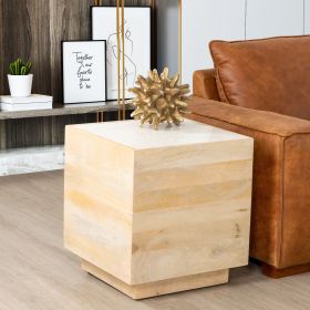 Glam 20 in. Square Solid Wood End/Side Table with Marble Top, Modern Living Room Sofa Side Table, Light Brown