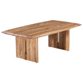 51 in. Solid Acacia Wood Coffee Table with Curved Edges, Modern Living Room Sofa Table, Brown