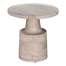 Contemporary Round Solid Wood End/Side Table, Living Room Sofa Side Table, Oak White Finish, Light Brown